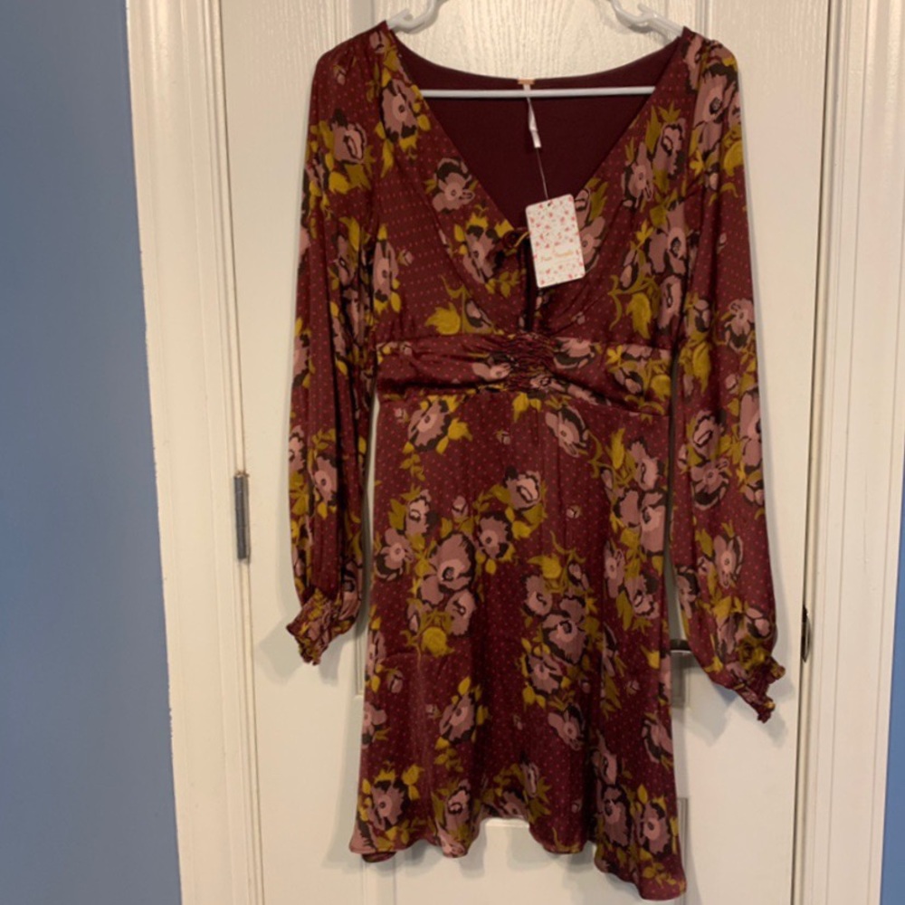 Free people long sleeve purple floral dress - Picture 1 of 5